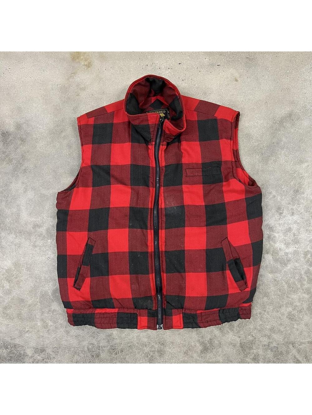 1990s VTG Lumberjack Style Plaid Vest Red & Black Size Large